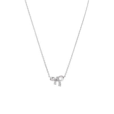 Lucardi Dames Zilveren ketting strik zirkonia - Ketting - 925 Zilver - Zilverkleurig - 45 cm