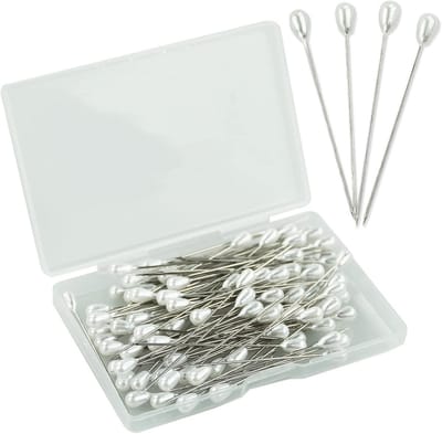 100pcs Teardrop Pearl Sewing Pins, 2" Straight Hat Pins Corsage Pins Wedding Bouquet Pins with Box for DIY Crafts - ShopVlot