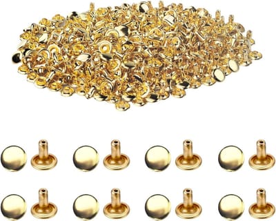 200x 8mm Ronde Dubbele Klinknagels voor Leer - Metalen DIY Knoppen voor Kledingreparatie en Decoratie (Goud)