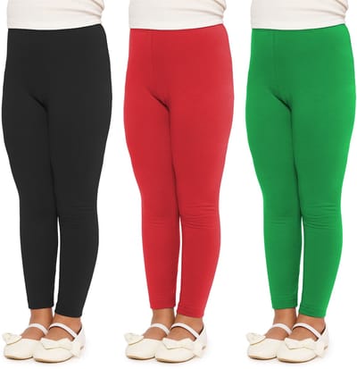 Merry Style 3 Pak Meisjes Leggings - Sport - Vrijetijdsbroek - Lang - Katoen – Sportbroek – Zwart/Rood/Groen – 116 – MS-MS10-225-LE