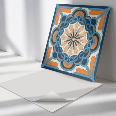 Wallfluent Vinyl Tegels - Mandalapatroon met Bloemenmotief Vloer Tegels PVC - 30 cm x 30 cm - Blauw PVC Tegels - 9 stuks - Vierkant PVC Tegels - Patroon Plaktegels - Zelfklevende PVC Tegels - Plaktegels Keuken en Badkamer
