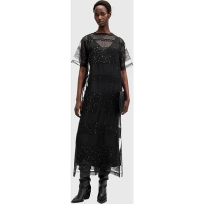 AllSaints Izabela Maxi Dress Black Maat: 8 | Midi Jurken Outlet | Dames | Zwart