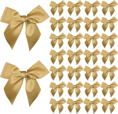 Mini Strikjes - Kleine Versieringen - Knutselen en Inpakken - Zacht Satin Materiaal - 8x8 cm - Goud