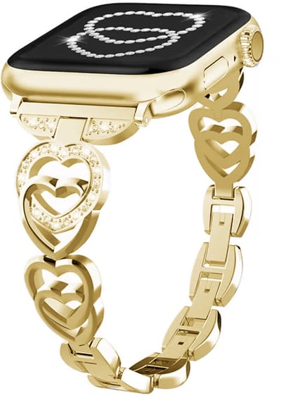 MY PROTECT - Luxe Metalen Heart Bandje - Geschikt Voor Apple Watch Bandje - Series 1/2/3/4/5/6/7/8/9/10/SE/Ultra - 44mm - 45mm - 46mm - 49mm - Goud