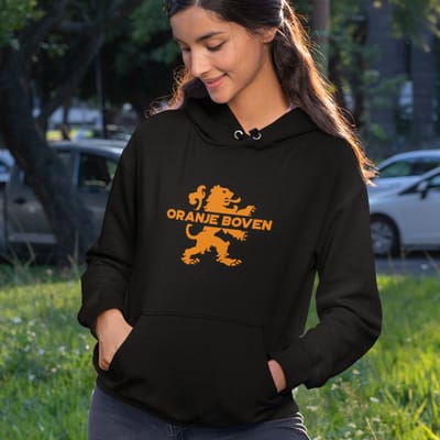 Zwarte EK WK Koningsdag Hoodie Oranje Boven Oranje - Maat L - Uniseks Pasvorm - Oranje Feestkleding