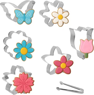 Famanu – Bloemen en vlinder uitsteekvormen set van 6 roestvrij staal, lente thema koekjessnijders voor koekjes en taarten