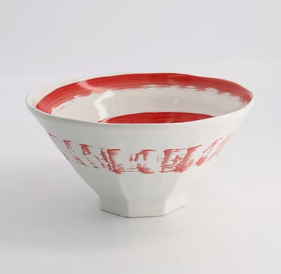 Tokyo Design Studio – Ramenbowl – Noodle Kom - Sushi Servies - Maru White – Wit/Rood - Ramen kom – 1000ml - 22x11cm