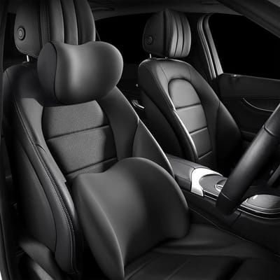 Hoofdsteun Taille Kussen - Nek Rugsteun - Comfortabel Rijden - Traagschuim Vulling - Set van 2 - Zwart