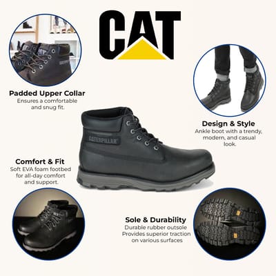 Caterpillar Heren Founder Zwarte Leren Alledaagse Enkellaarsjes