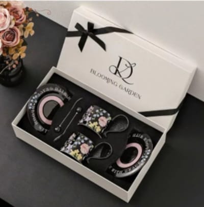 Ceramische Kop & Schotel Set met Lepel (6-delig) – 300 ml - Handgemaakt & Luxe Cadeau Set