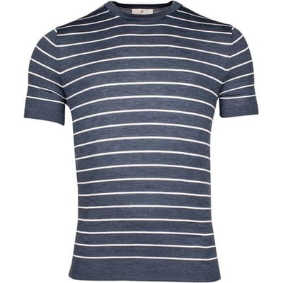 Thomas Maine Trui Crew Neck Allover Stripe Knit Fine Merino Denim Blue / male
