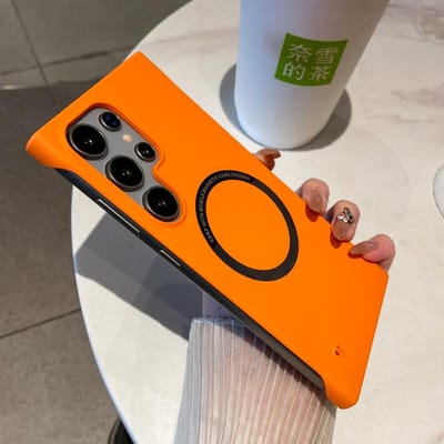 Ultradunne Harde PC Magnetische Frameloze Hoes Voor Samsung S25 Ultra S24 S23 FE S22 S21 S20 S10 S9 Plus Mat Draadloos Opladen Cover For S9 Plus orange