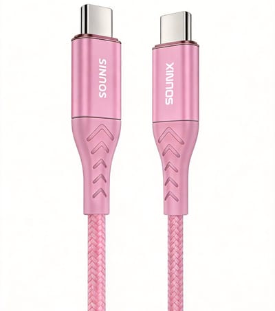 Sounix USB C kabel met E-marker - 5A100W - 2 Meter - Snellader - USB 3.2 - Oplaadkabel - 20Gbps - Gevlochten Nylon - Roze