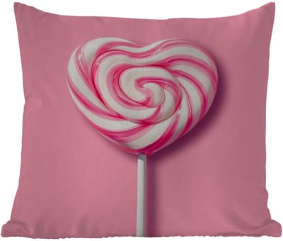 Sierkussen Buiten - Snoep - Lolly - Hart- Roze - 60x60 cm - Weerbestendig
