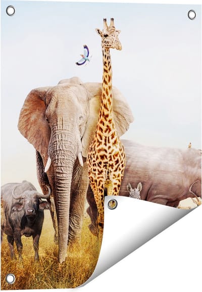 Gards Tuinposter Afrikaanse Dieren op het Gras - Afrika - 40x50 cm - Tuindoek - Tuindecoratie - Wanddecoratie buiten - Tuinschilderij