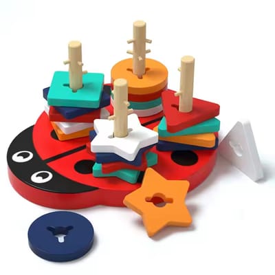 Houten lieveheersbeestjes puzzel - Sorteerspel en stapelfiguren - Open einde speelgoed - Educatief montessori speelgoed