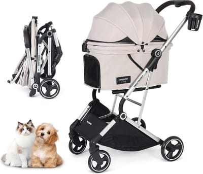 Dierenbuggy - Hondenbuggy Kattenbuggy - Reizen en Uitjes - 3-in-1 Afneembaar Ontwerp - 8.38 Kilogram - Beige