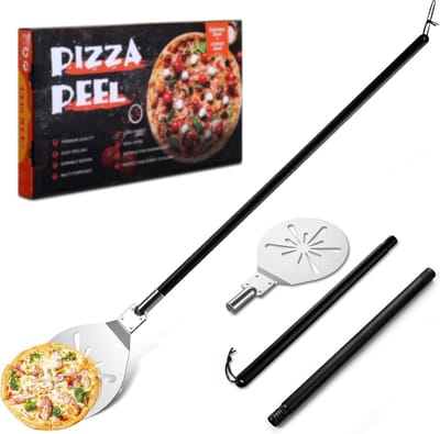 Thijox - Pizzaschep Roestvrij Staal Geperforeerd Ronde Pizzaspatel met Afneembare Handgreep voor Oven en Grill, Ideaal voor Pizza, Brood en Taarten, 7