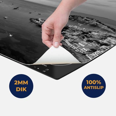 Chefcare Inductie Beschermer Ibiza met Boten op het Water bij Zonsopgang - Zwart Wit - 60x50 cm - Afdekplaat Inductie - Kookplaat Beschermer - Inductie Mat