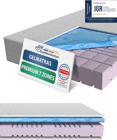 AM Qualitätsmatratzen - Premium gelschuim matras 80x200cm - Gemiddeld (H3) - Hoogwaardig matras met 4cm gelschuim deklaag - 23cm hoogte - Made in Germany - 80 x 200