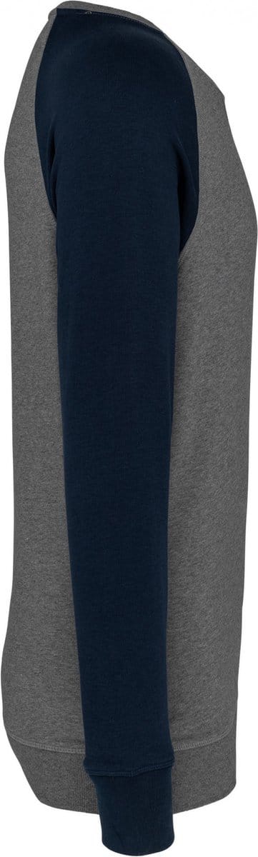 Kariban Tweekleurige herensweater BIO French Terry ronde hals raglanmouwen K491 - Grey Heather / Navy - 3XL