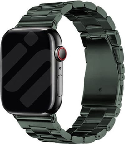 Strap-it Stalen schakel band - Geschikt voor Apple Watch bandje - Series 1/2/3/4/5/6/7/8/9/10/11/SE/SE2/SE3 - Donkergroen - Metalen band met RVS vlindersluiting - RVS iWatch bandje voor maat: 38 / 40 / 41 / 42mm