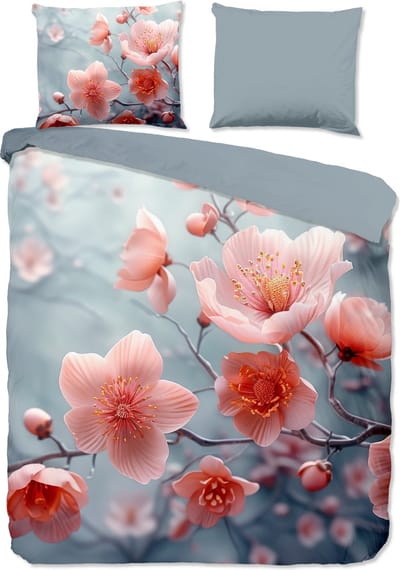 Good Morning dekbedovertrek bloemen - 2 persoons 200x200/220 cm - Grijs - 100% Katoen renforc�