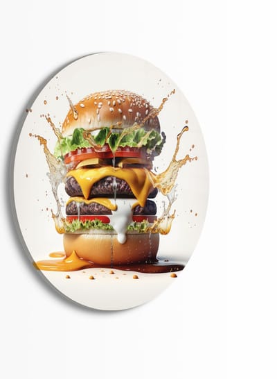 Indoorart - Muurcirkel Hamburger Plexiglas 30 cm - Wanddecoratie - Afbeelding op Plexiglas - Inclusief ophangplaat