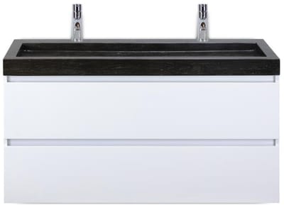 Maxx XL Badmeubelset 120 cm - Wit Hoogglans - Wastafel Lucca Enkel 2 Kraangaten