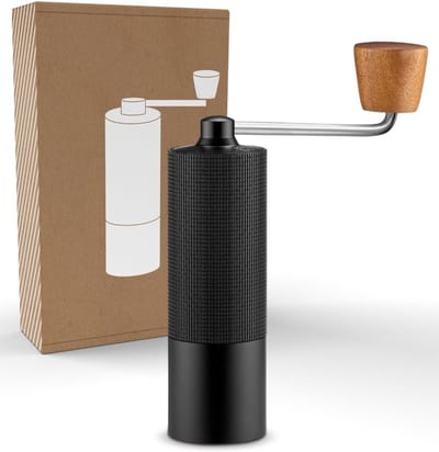 MELVRA Espresso Koffiemolen - Handmatige Koffiemolen - 108 Instelbare Maalgraden - 0,055 mm Precisie - Roestvrijstalen Maalwerk - Aluminium Behuizing - Espresso & Filterkoffie