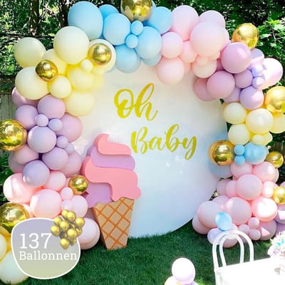 Sellaio Ballonnenboog – Regenboog / pastel ballonnen- Ballonnen verjaardag – Versiering- Babyshower – Inclusief strip en pomp – Complete set –135 ballonnen Rainbow
