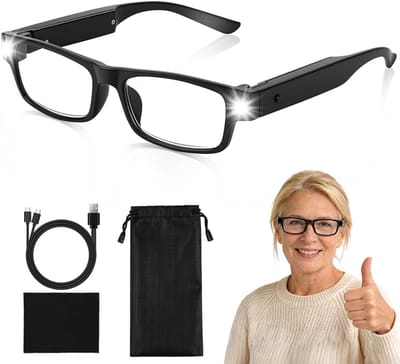 Vergrootbril met ledverlichting, 160% vergroting, leesbril, scherp zicht en handen vrij voor lezen, juwelierswerk, naaien, klussen, hobby’s en handwerk