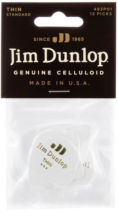 Jim Dunlop Genuine Celluloid - Plectrums - Classic - Thin - Player's Pack 12 Stuks