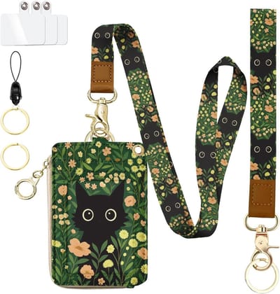 Kaarthouder met Lanyard - Badgehouder Nekkoord - Identificatie Tonen - Portemonnee met Ritsvak - 12.1 x 7.8 cm - Zwart