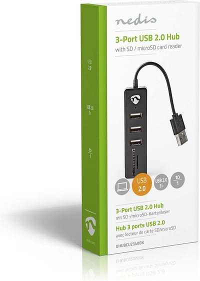 Nedis USB-Hub - USB-A Male - USB-A Female - 3 poort(en) - USB Gevoed - SD & MicroSD / 3x USB