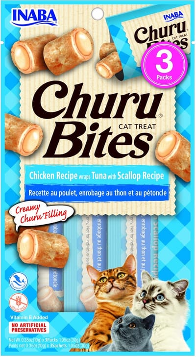 Inaba Churu Bites - Kattensnack - Tonijn Jacobsschelp 3x10 g