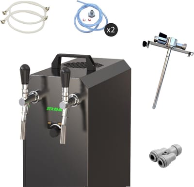 Complete set - Biertap - stream 50/K 2-kraans RVS, 50 liter/u, met membraanpomp - Biertap, Beertender, Thuistap, Bierkoeler, Adapter 5 liters, zonder