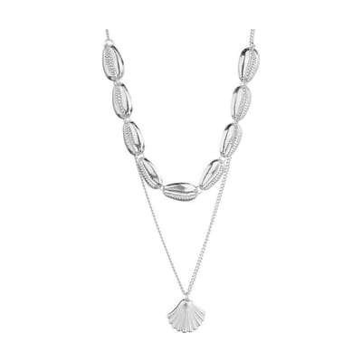 Fashion Favorite Schelp Choker + Ketting | Zilverkleurig | 36 + 5 cm