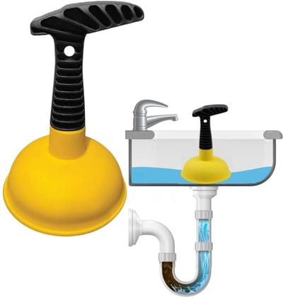 1 stuk - Afvoerontstopper voor gootsteen - Compact, moeiteloos en gemakkelijk in gebruik - Pijpreiniger - Vloerafvoerontstopper - 11*8*16 cm - Voor het reinigen en ontstoppen van afvoerbuizen in keuken, badkamer en badkuip - Geel en zwart