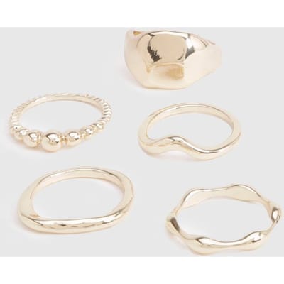 boohoo Dames Gouden abstracte ringen 5-pack | Maat: Small/Medium