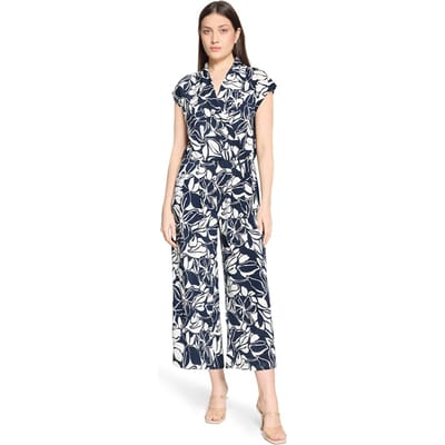 Wijde jumpsuit van slinky - donkerblauw / wit - Gr. 40 van Goldner Fashion