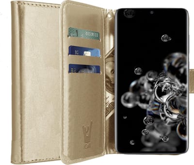 Hoesje geschikt voor Samsung Galaxy S20 Ultra - Book Case Kunstleer Pasjeshouder Goud