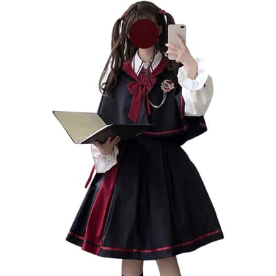 Toku et Yu Costume Cosplay Lolita Gothique Cape Uniforme Scolaire Médiéval Mori Girl