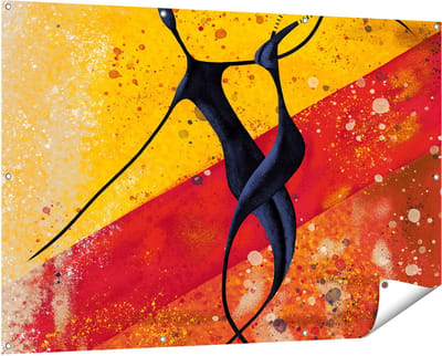 Gards Tuinposter Abstracte Kunst - Dansend Afrikaans Paar - 150x100 cm - Tuindoek - Tuindecoratie - Wanddecoratie buiten - Tuinschilderij