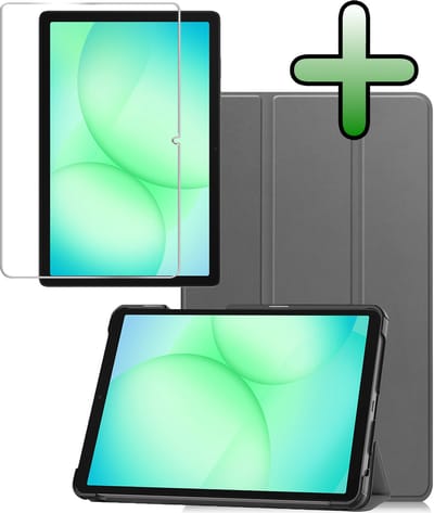 Hoesje Geschikt voor Samsung Galaxy Tab A11 Plus / A9 Plus - Met Screenprotector - Trifold Bookcase - Hard Cover - Hardcover Book Case - Tablet Hoes - Grijs