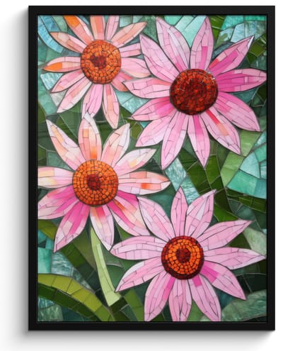 Poster in lijst - Fotolijst 50x70 cm - Posters - Bloemen - Roze - Glasmozaïek - Posterlijst zwart - Decoratie - Wanddecoratie woonkamer - Muurdecoratie slaapkamer