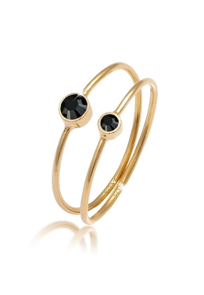 Elli - Ring - Dames Set Filigraan met Kristallen Zwart in 925 Sterling Zilver - Dames