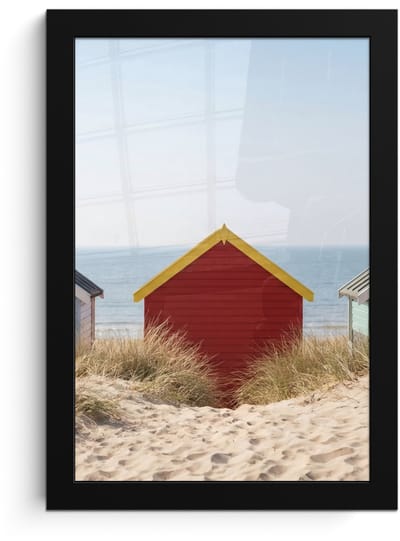 Poster in lijst - Fotolijst 20x30 cm - Posters - Strand - Huisjes - Kleurrijk - Duinen - Posterlijst zwart - Decoratie - Wanddecoratie woonkamer - Muurdecoratie slaapkamer