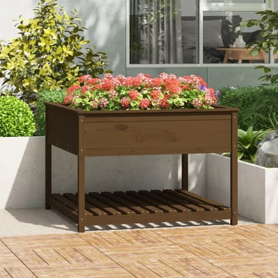 vidaXL - Plantenbak - met - schap - 111,5x111,5x81 - cm - grenenhout - honingbruin