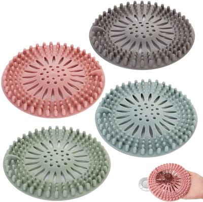 4 stuks - Haarvanger - Gootsteenzeef - Siliconen haarstopper - Doucheputzeef - Voor badkamer en keuken - 4 kleuren (roze, grijs, blauw, groen)